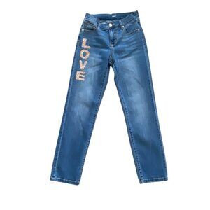 New York & Company‎ Womens Straight Jeans ' LOVE ' Embellished Jeans Size 4